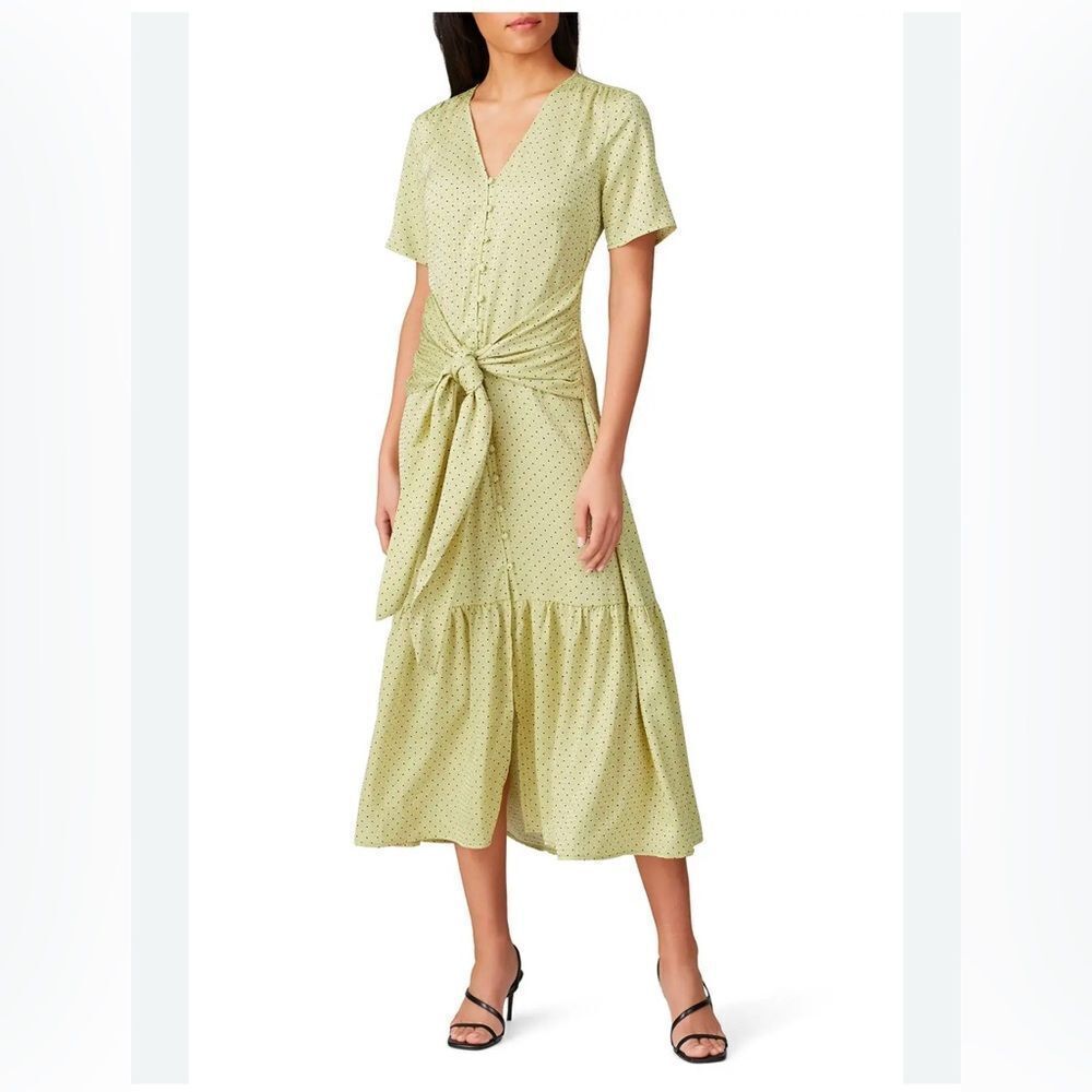 Love Whit by Whitney Port Citron Dot Tie Waist Polka Dot Maxi Dress Size Small